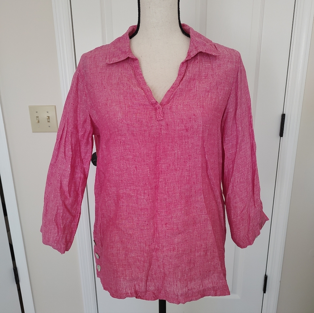 Tahari Linen Popover Pink 3/4 Sleeves M
